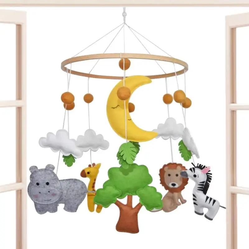 Babies Mobile For Crib Jungle Animal Theme Nursery Mobile Soft Wooden Bed Bell Toy For Nursery Living Room Hospital & Bedroom