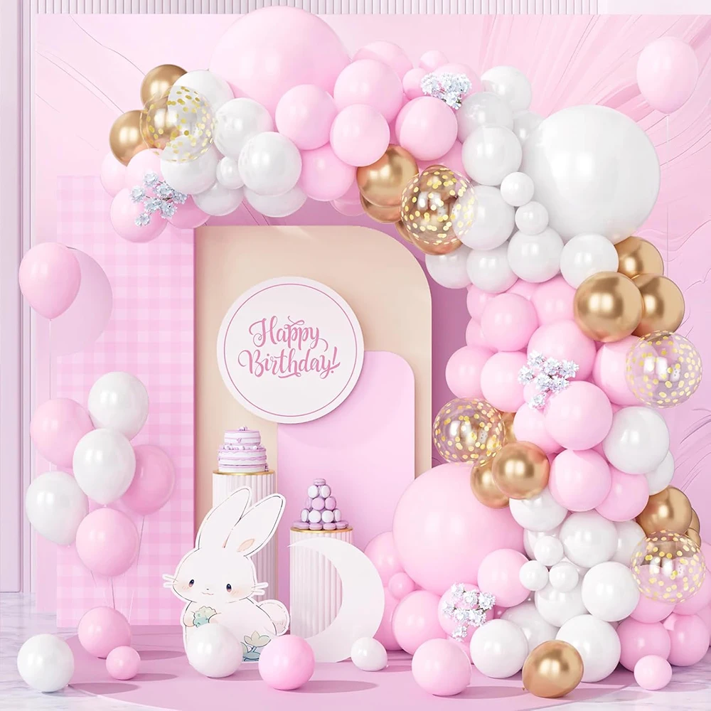 

Пастельные розовые воздушные шары, гирлянда из белого золота, конфетти, арка, комплект для девочек, день рождения, детский душ, украшение на годовщину свадьбы