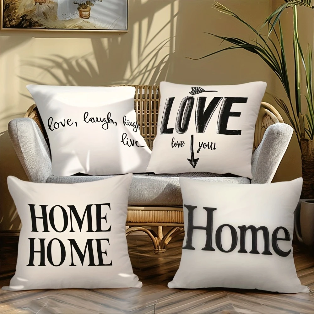 4pc Farmhouse Style Throw Pillow Covers with Home Love Laugh Prints for Living Room Bedroom Decor