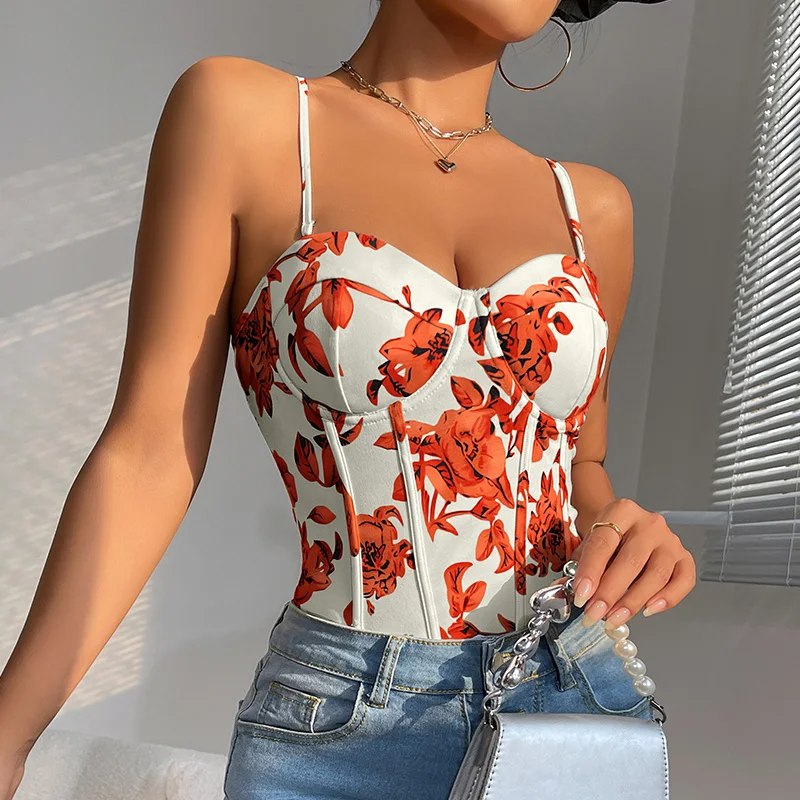 

Summer new style pure desire sexy hot girl Y2K outerwear & innerwear printed fishbone hidden button slim-fit women's jumpsuit