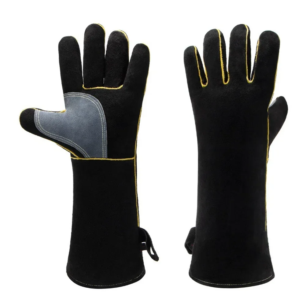 1Pair Cowhide Welding Heat Insulation Gloves Barbecue Gloves Cowhide Insulation Welder Protective Gloves Welding Gloves