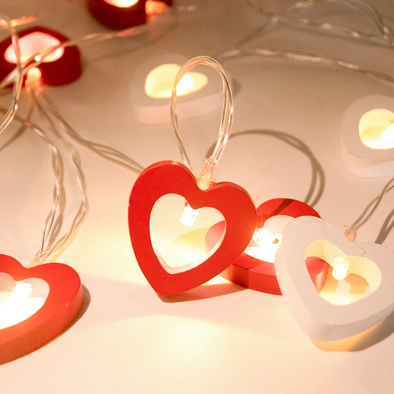 10pcs Wooden Heart Love String Fairy Light Garland Valentine's Day Decorative String Light Lamp Indoor Wedding Party Decoration