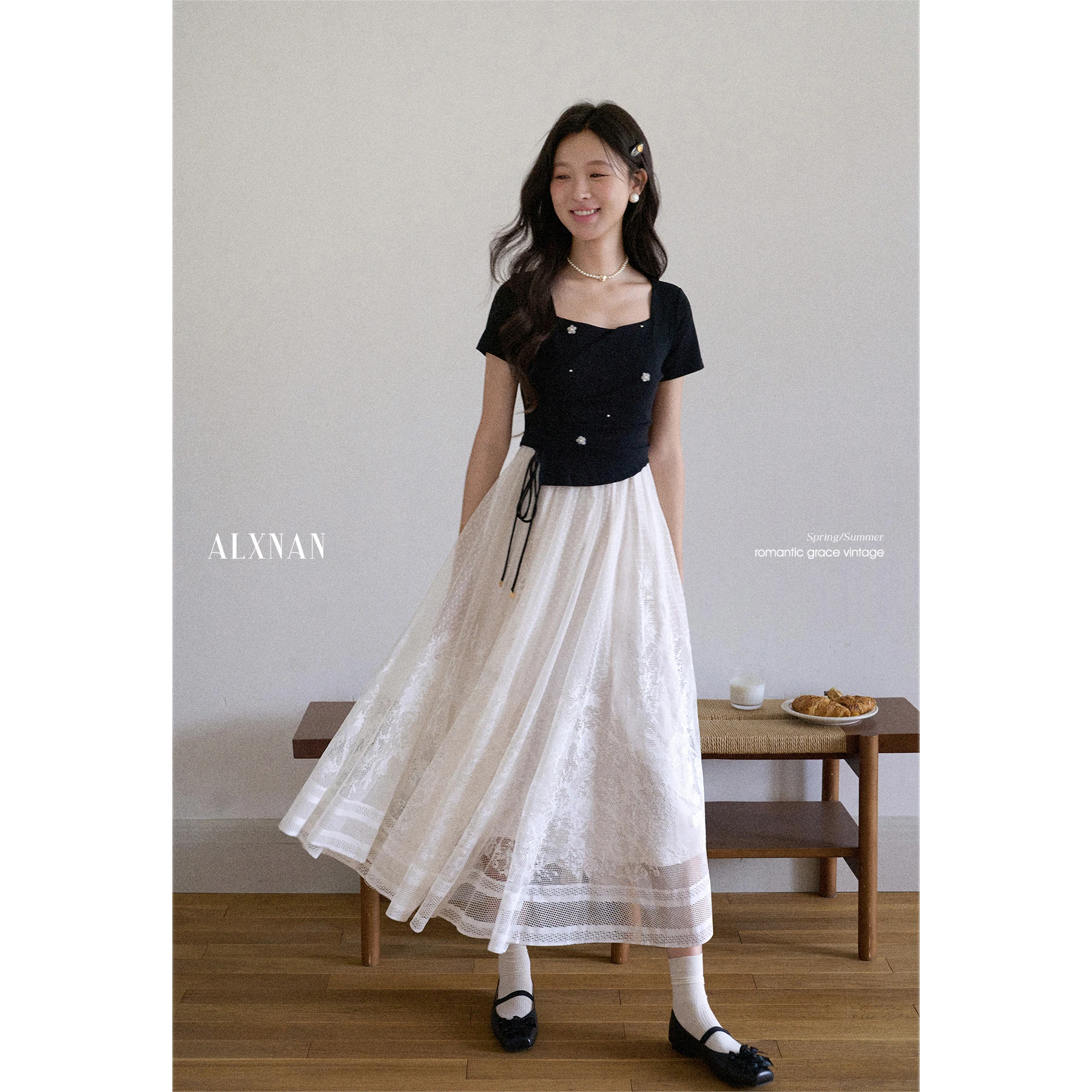 

ALXNAN Women's Dress Fake Two-piece Patchwork Long Dresses 2025 Summer Elegant Holiday Casual Short Sleeve Clothing DYL661900