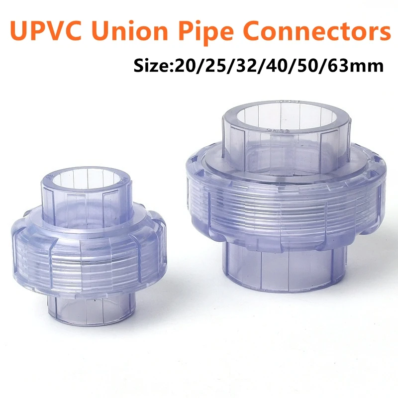 

1~5PCS I.D 20~63mm Transparent Blue UPVC Union Pipe Connectors Aquarium Tank Drainage Tube Fittings Accessories Irrigation Water