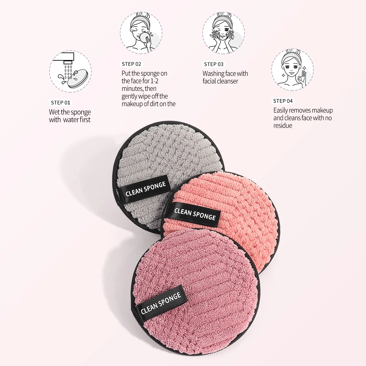 3PCS Reusable Makeup Remover Pads Cotton Face Towel Microfiber Make Up Wipes Washable Cotton Pads Skin Friendly Cleansing Puff