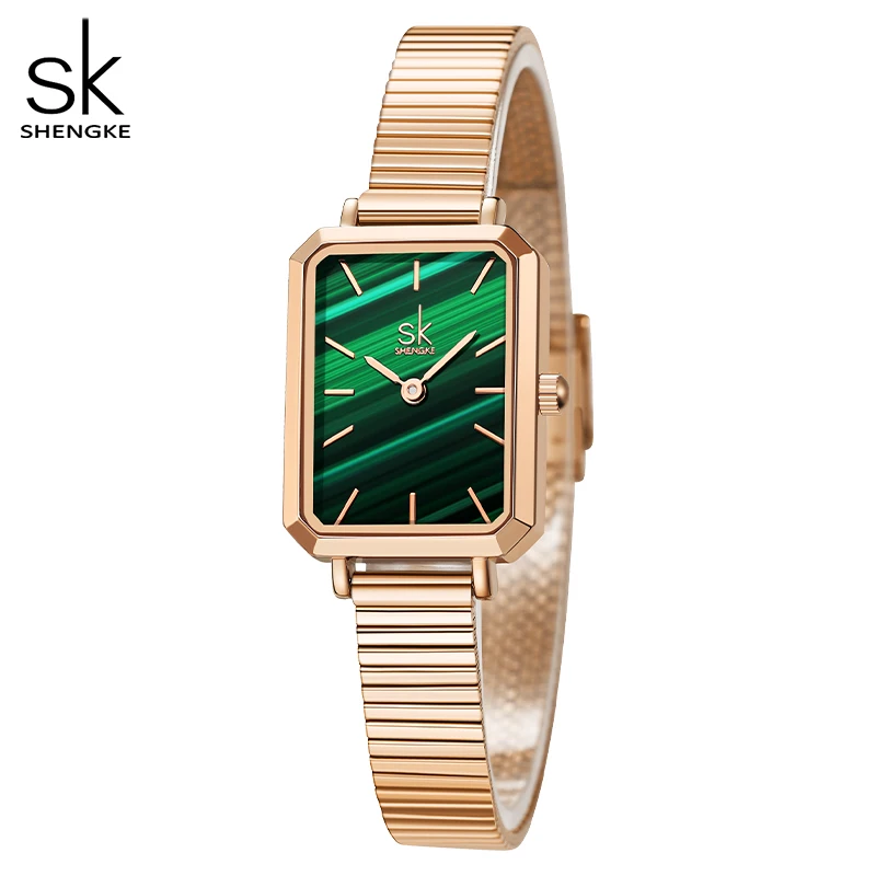 Women Watch Classic Green Dial New Design Band Watch For Women Shengke Rectangle Watch Women Relogio Feminino A Prova De Agua