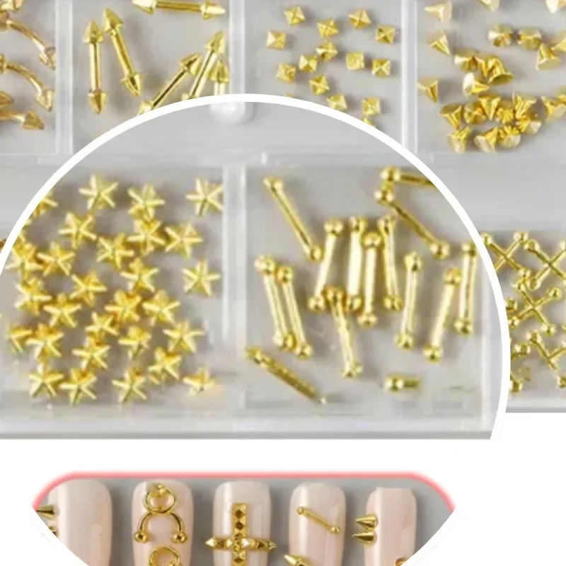 Décoration d'ongles gothique Punk rétro en métal, 12 grilles, bijoux en argent, strass, accessoires de décoration d'ongles Glamour à faire soi-même