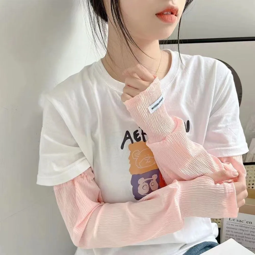 

Модные однотонные рукава из ледяного шелка для защиты от солнца, охлаждающие нарукавники без пальцев с УФ-защитой для велоспорта