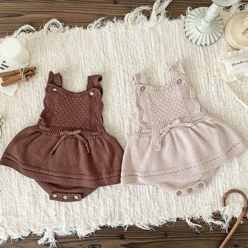 2024 New Autumn Toddler Baby Girl Knitted Romper Sleeveless Solid Color Infant Baby Girls Knitted Jumpsuit Children Clothes