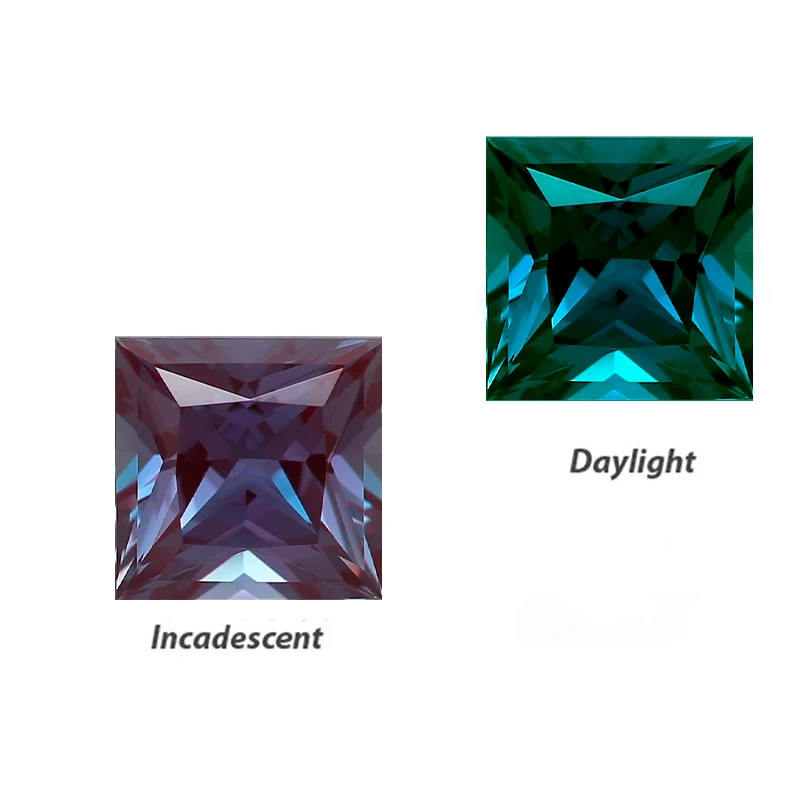 Synthetische korund Alexandrite kleurverandering 10x10 mm (1 stuk) Princess Square losse edelsteen