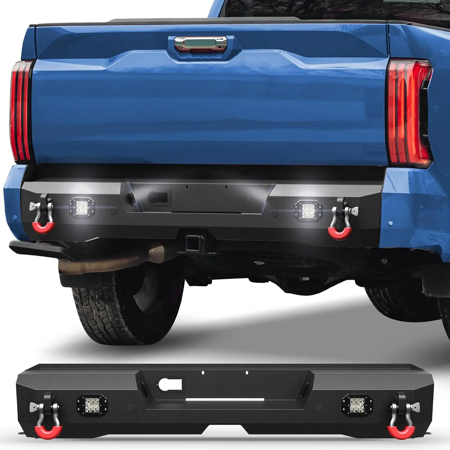 

Rear Bumper for 2022-2026 Toyota Tundra W/Step Plate, Fog Lights, License Plate Lights and D-rings, Pickup Trucks Modified Parts