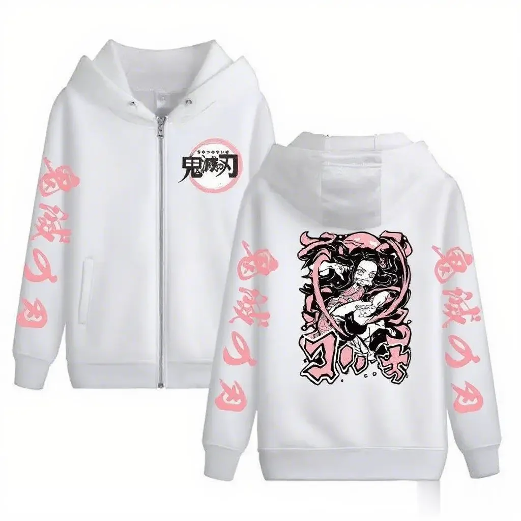 Sudadera con capucha y cremallera de Anime Demon Slayer, ropa de calle para hombres y mujeres, Jersey informal holgado Y2k, nueva chaqueta de manga larga para Otoño e Invierno