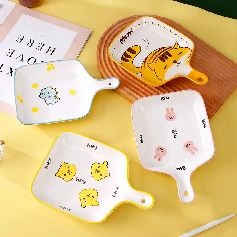 

Handle Baking Pan Oven Baking Special Underglaze Color Cartoon Board Series Ceramic Square Plate Personality Household Bowl With