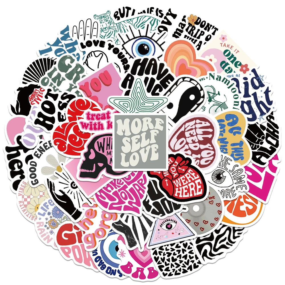 

50pcs Waterproof Graffiti Cool Cartoon Motivational Phrases Stickers For Laptop Water Bottle Luggage Notebook Vinyl Decals