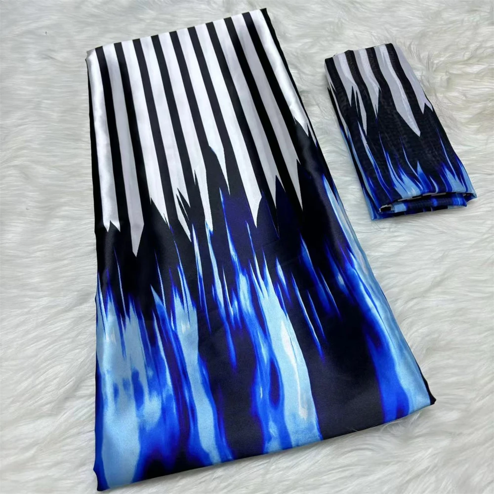 African Fabric Satin Silk Wax with Tulle Chiffon Nigerian Silk Fabrics for Party, 4 + 2 Yards