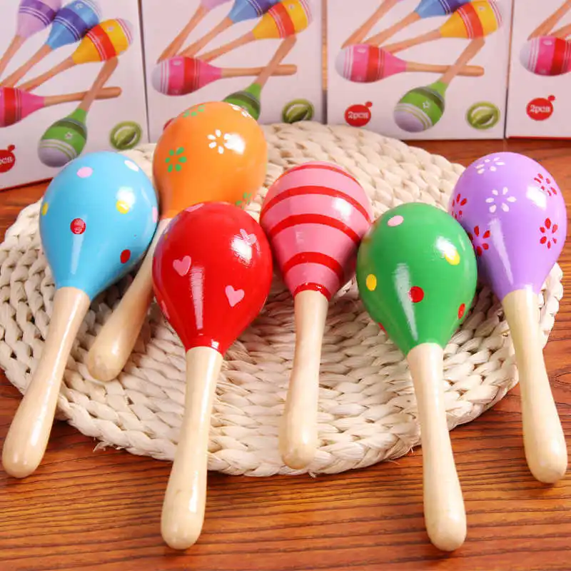 1 unidade de Chocalho de Madeira Maraca para Bebês, Brinquedo Musical de Percussão Manual em Cores Aleatórias para Aprendizagem Precoce de Crianças de 0 a 3 Anos