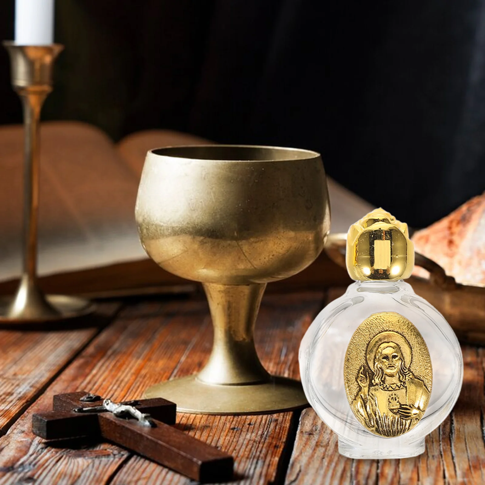 

4pcs Glass Holy Water Bottle Mini Clear Vials For Perfume Essential Oils Portable Religious Ceremony Travel Use Alloy