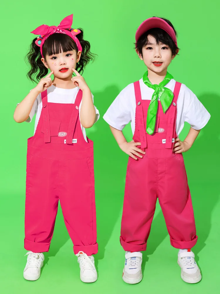 Kinder Hip-Hop-Latzhose, bunte Patchwork-Latzhose, Candy-Farben-Overall für Jungen und Mädchen, Street-Dance-Strampler, Kinder-Streetwear – Detail 9