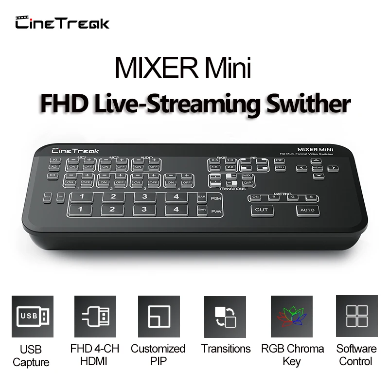 

Cinetreak Mixer MiNi 4-CH FHD Video Live-Streaming Swithcer With Multi-format Input&Multiview Customizable PIP Function Swithcer