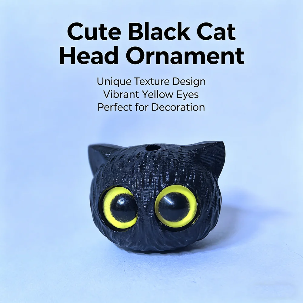 

Hand Carved Black Cat Phone Charm, Natural Wood Cute Cat Head Pendant, Creative Phone Lanyard Bag Charm for Women Man Gift