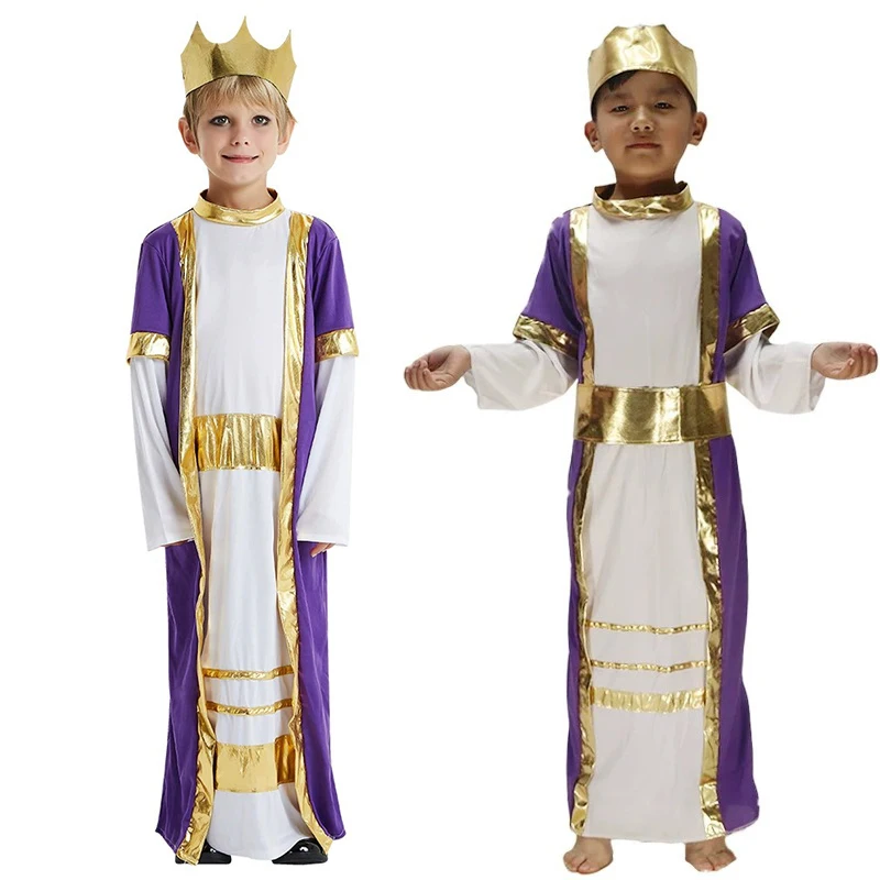 

Purple Noble Royal Robe Children Halloween Party Arab King Prince Costume Adam Ancient Roman Prince Arabic Greek Carnival