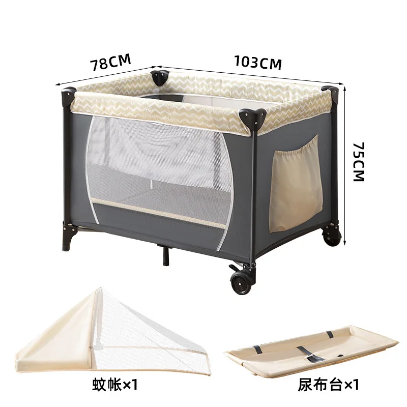 Baby Crib Playpen Multi-Functional Portable Portable Bassinet Foldable Newborn Patchwork Large Bed For Indoor Outdoor