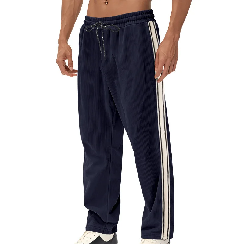 Autunno Inverno Uomo Casual Pantaloni di velluto a coste caldi Pantaloni sportivi larghi a righe retrò per uomo Pantaloni da uomo versatili Harajuku in vita elastica