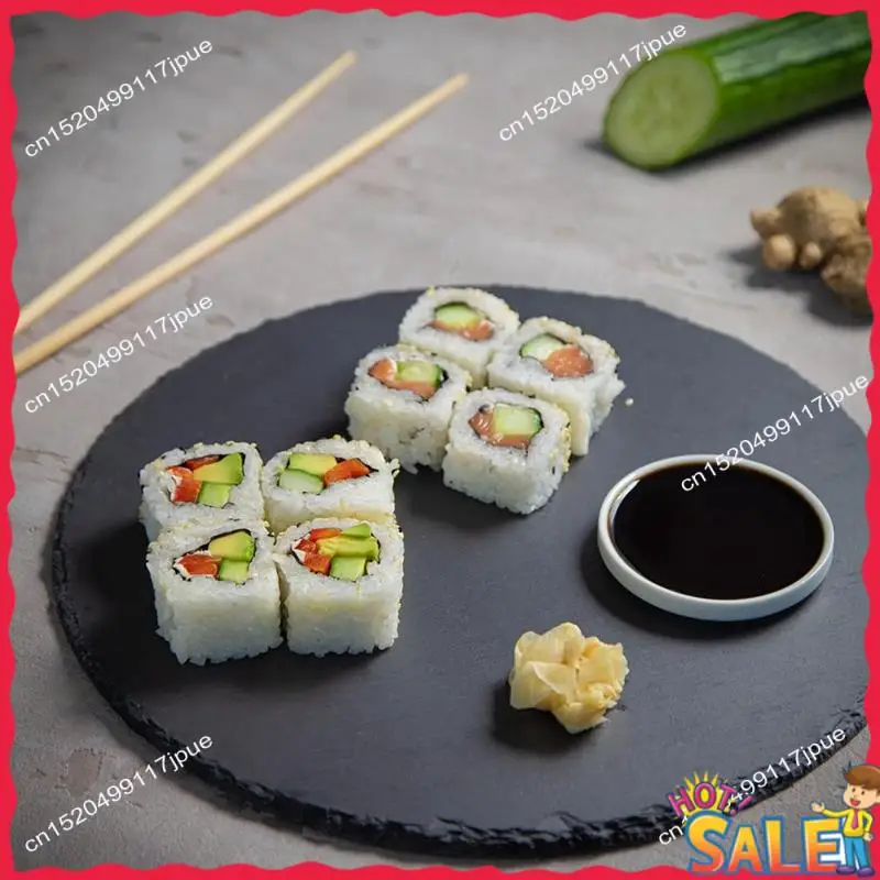 BOFO Slate Round Cheese Board, Natural Stone Tray For Serving Cheese, Charcuterie, Sushi, Appetizers, And Mor Easy Install