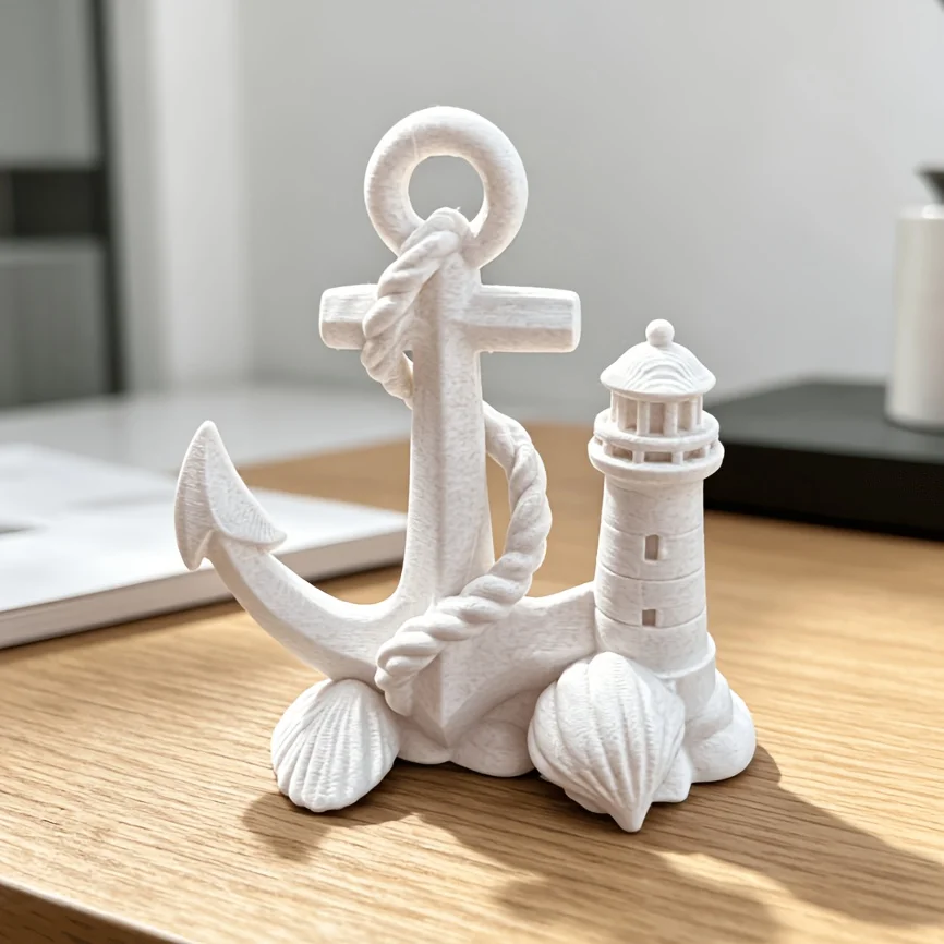Image of Nautische Anker- & Leuchtturm-Statue DIY-Figur für Strandthemen-Heim- und Bürodekoration Küsten-Heimdekor Ornament Handgemachtes Geschenk
