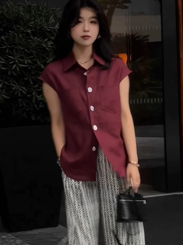 Koreanische Sle Pure Color Summer ort Sve Faionable irt Casual Bequemes Damen-Top Button-Down Basic Sensation