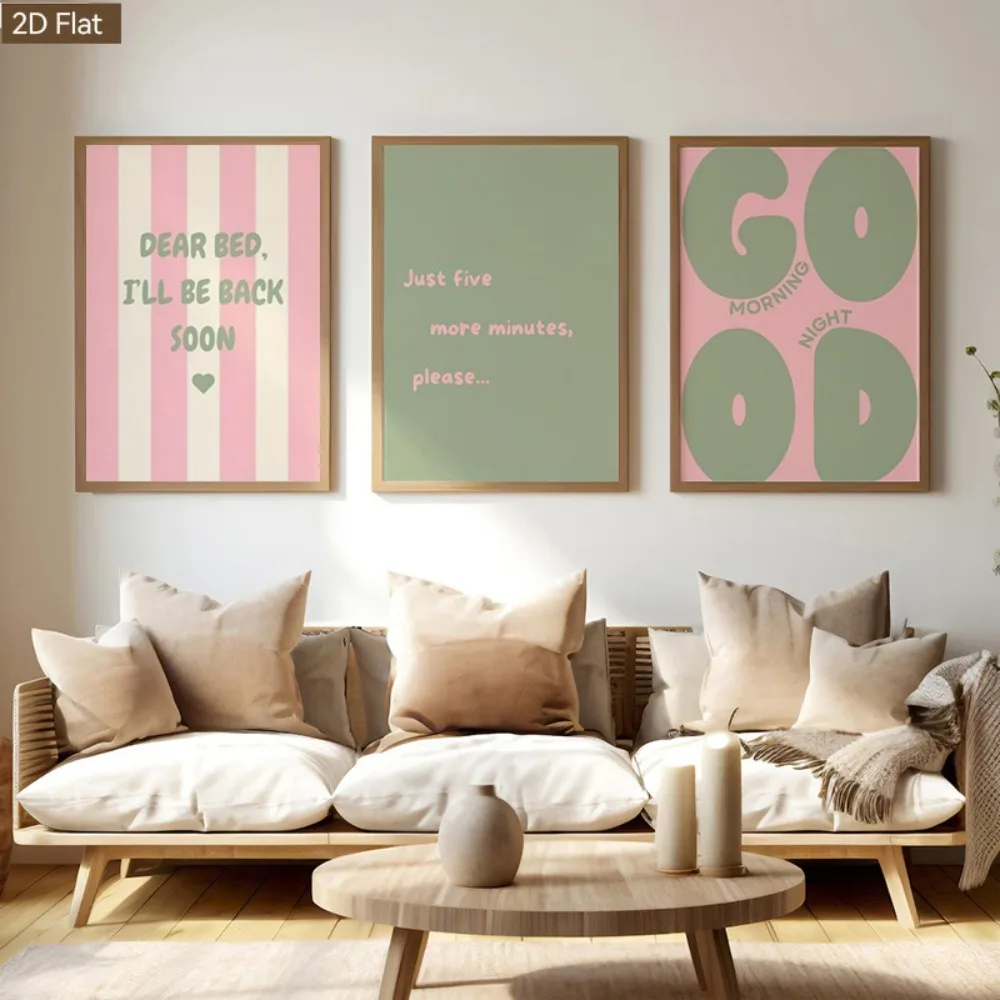 3pcs Frameless,Just Five Minutes Please Theme Wall Art,Simple Morandi Color Decor Painting,Perfect Bedroom Study Entrance Dec