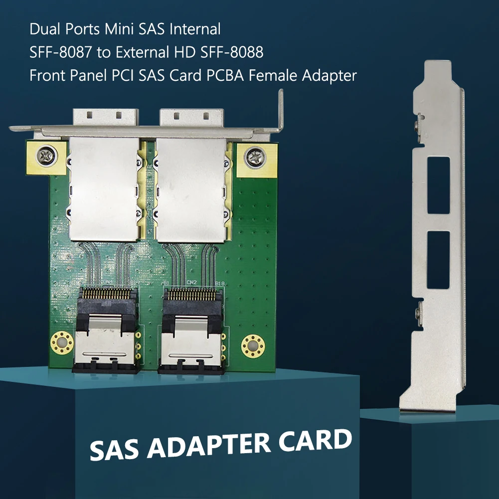 المزدوج منافذ صغيرة SAS الداخلية SFF-8087 إلى الخارجية HD SFF-8088 اللوحة الأمامية PCI SAS بطاقة PCBA شاحن أنثي بطاقة محول خارجي