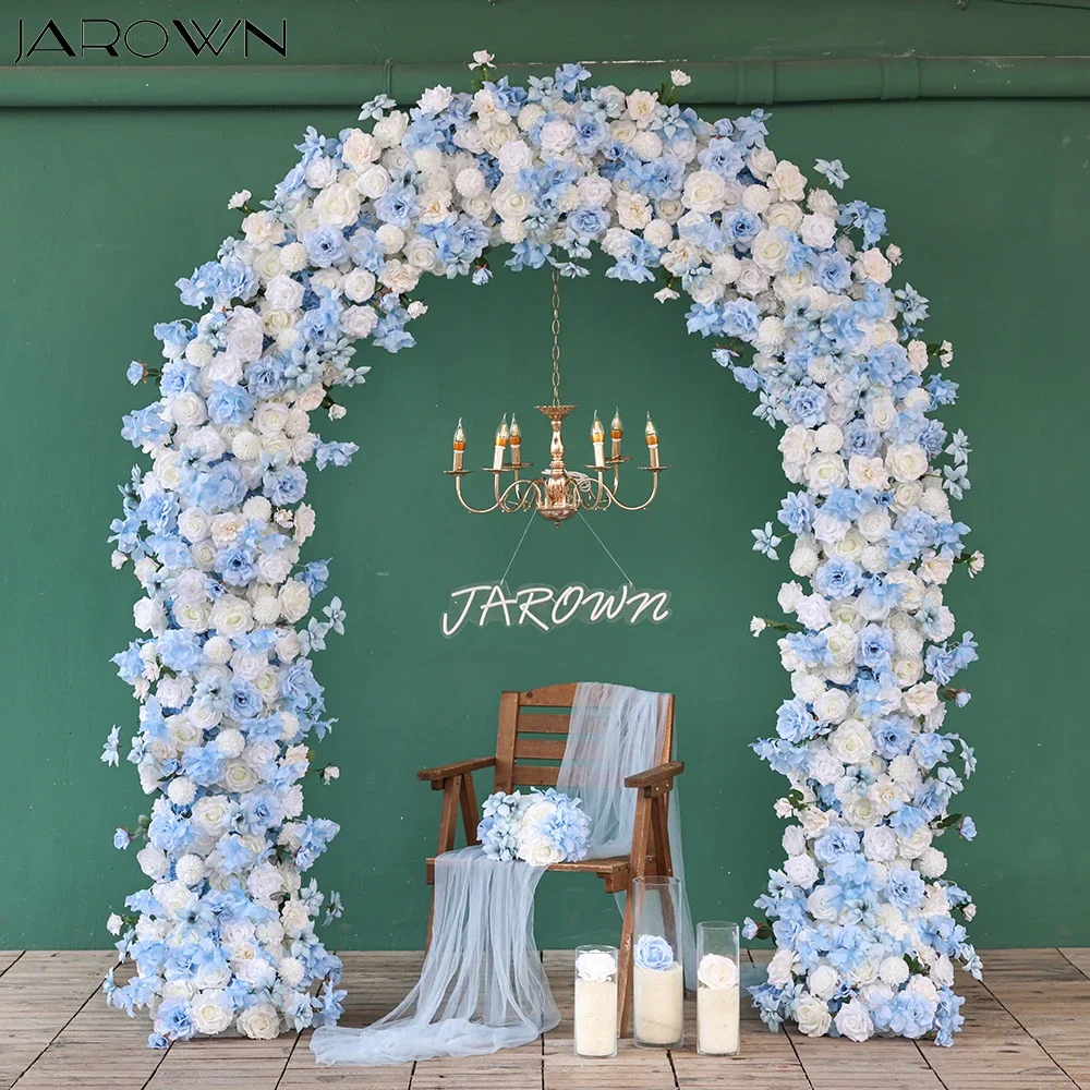 Wedding Arch Decorations Customized Blue White Series Artificial Rose Hydrangea Flower Arrangement Event Party Backdrop Props