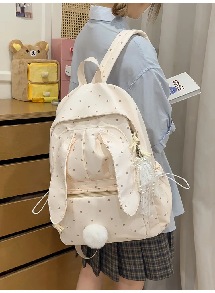 Large capacity school backpack for girls Cherry pink peach rabbitt wavepointcutebackpacksforteengirlsTravelandplaygirlsbackpack