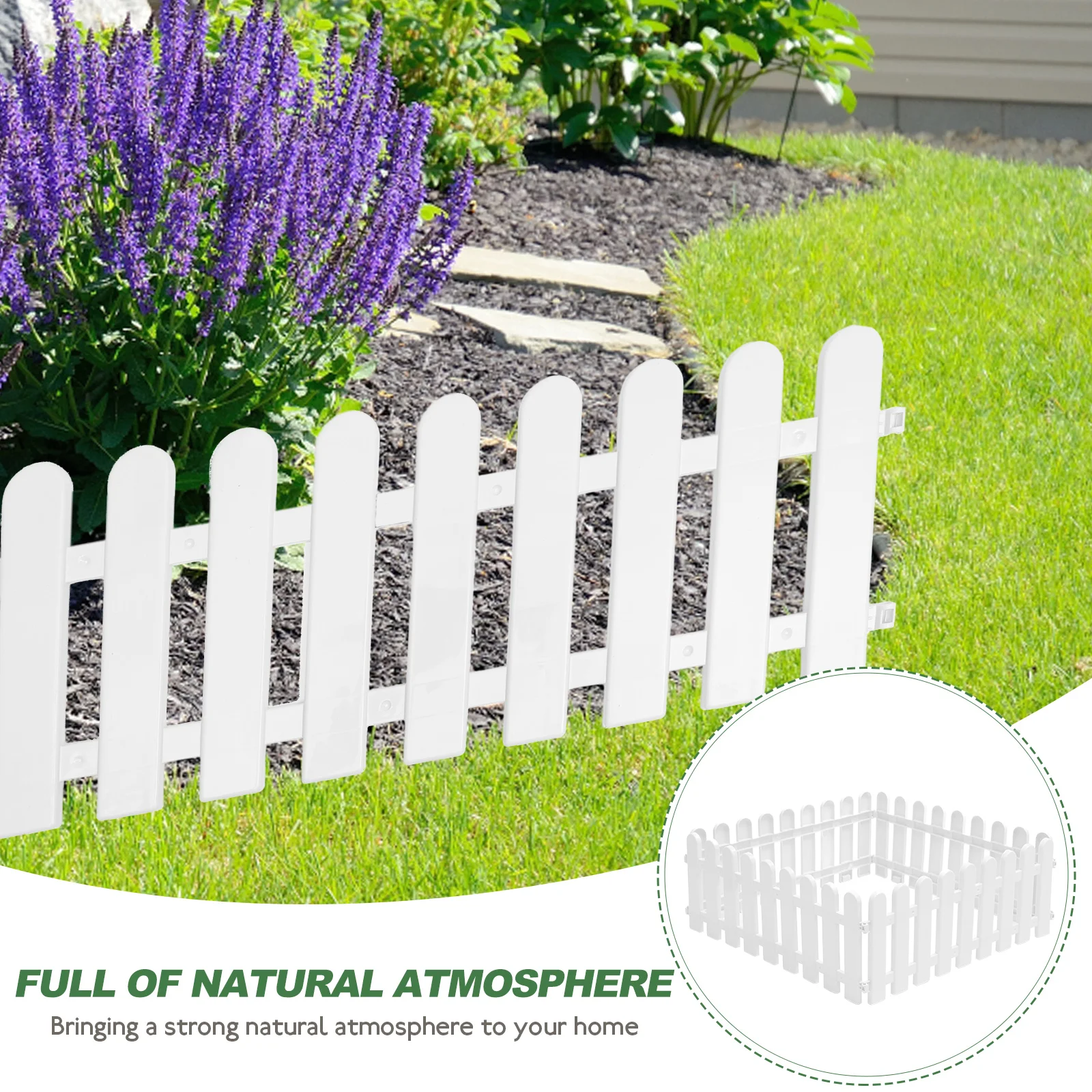 

4pcs White Fence 50Lx20H Garden Border Panels Decorative Yard Fence Outdoor Plastic Lawn Edging Landscaping Borders
