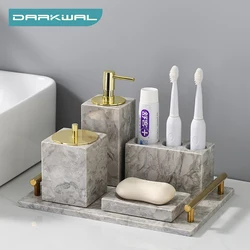 Pitaya Flower Natural Marble Set for Bathroom Luxury Toothbrush Holder Cotton Swabs Container Soap Dish Bathroom Accessories
