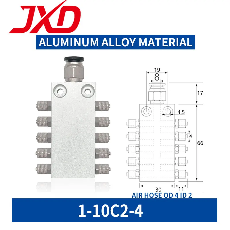 JXD 1 In 10 Out raccordo pneumatico connettore rapido tubo aria a 10 vie giunto distributore collettore vuoto