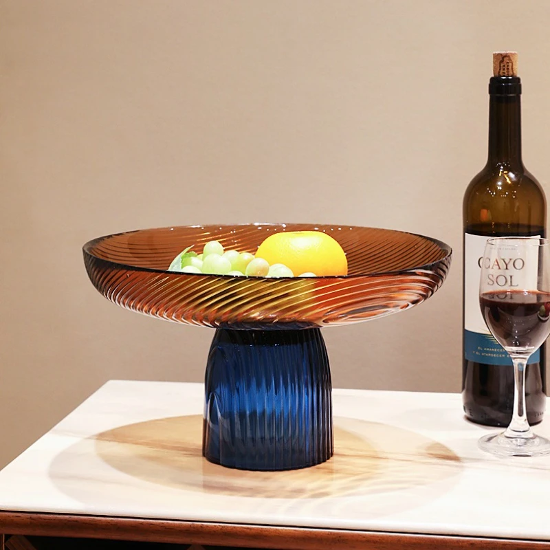 High Appearance Large Fruit Tray Dessert Table Glass Tray High Foot Home Living Room Coffee Table Cake Dessert French Minimalist