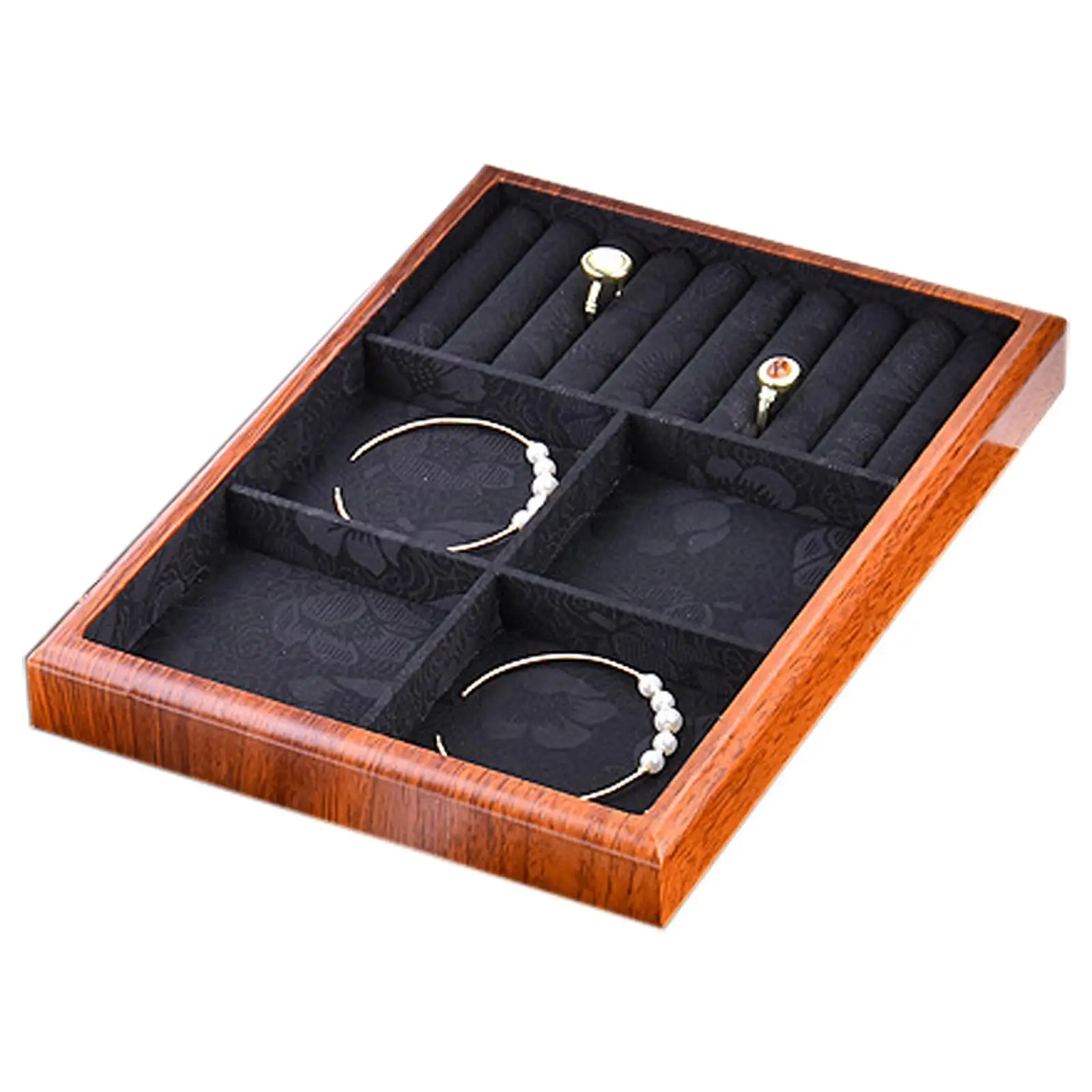 صينية مجوهرات خشبية محمولة، حامل مجوهرات رائع، تنظيم مجوهرات أنيقة لعرض الخاتم والأقراط والقلادة #3