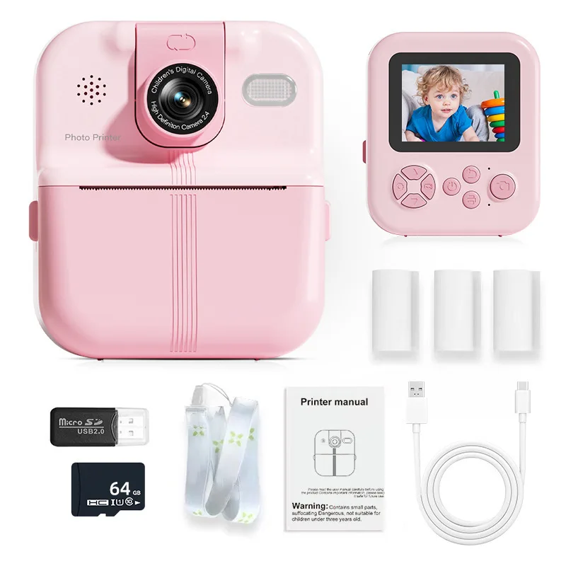 

Новая портативная детская камера с мгновенной печатью фото 1080P Мини-камера для малышей для мальчиков и девочек DIY Подарки с мгновенной печатью с SD-картой 64G