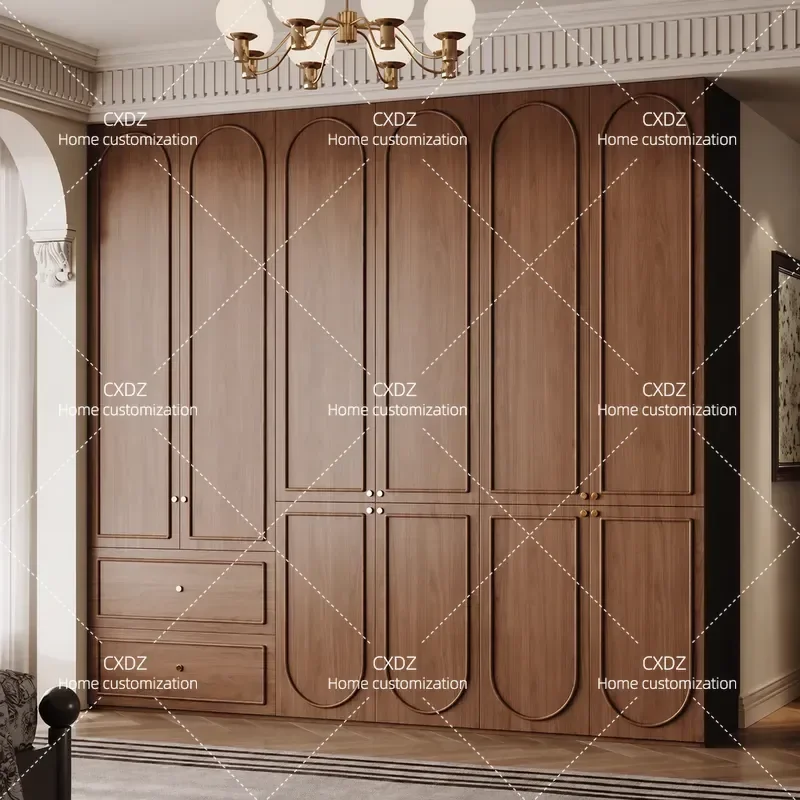 Retro French American Style Solid Wood Wardrobe Walnut High End Bedroom Storage Cabinet Skeleton Line Design Home Furniture
