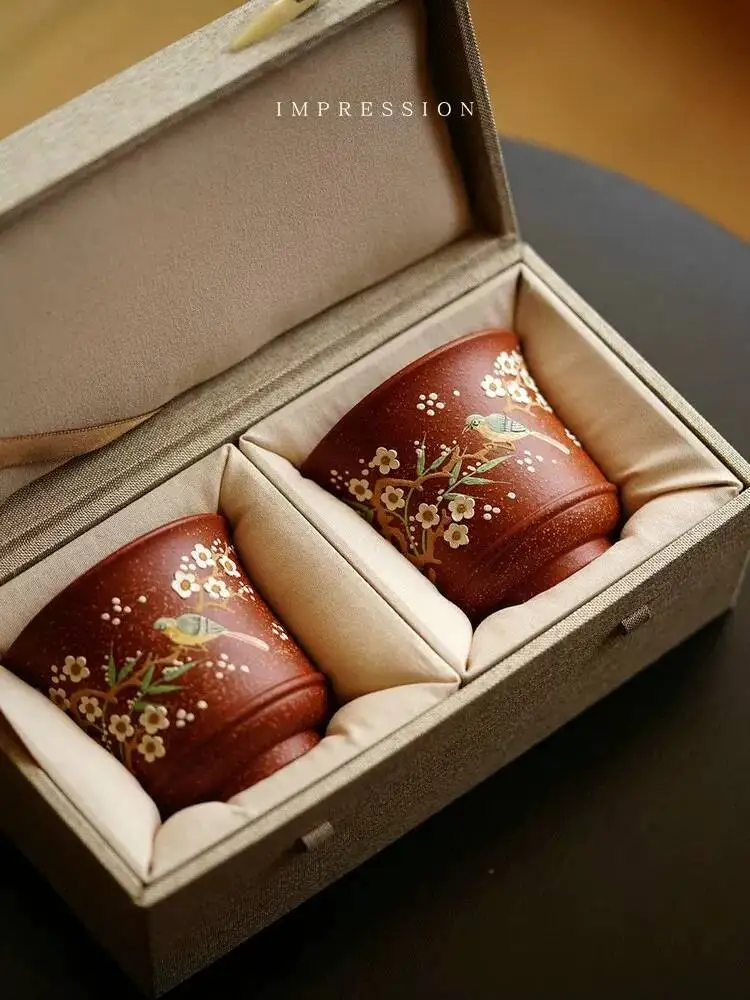 

Wedding Yixing Purple Xishangmei Xiao (Happy As A Bird) Pair Of Cups Gift Box Jingpo 60Cc/160Cc Clay Pot Impression