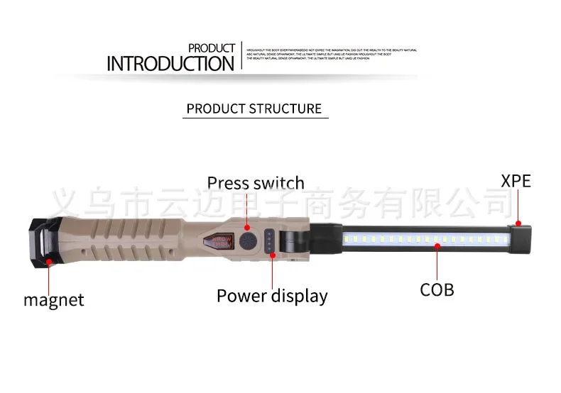 COB LED Work Light - USB Rechargeable with Power Indicator for Auto Repair & Outdoor
