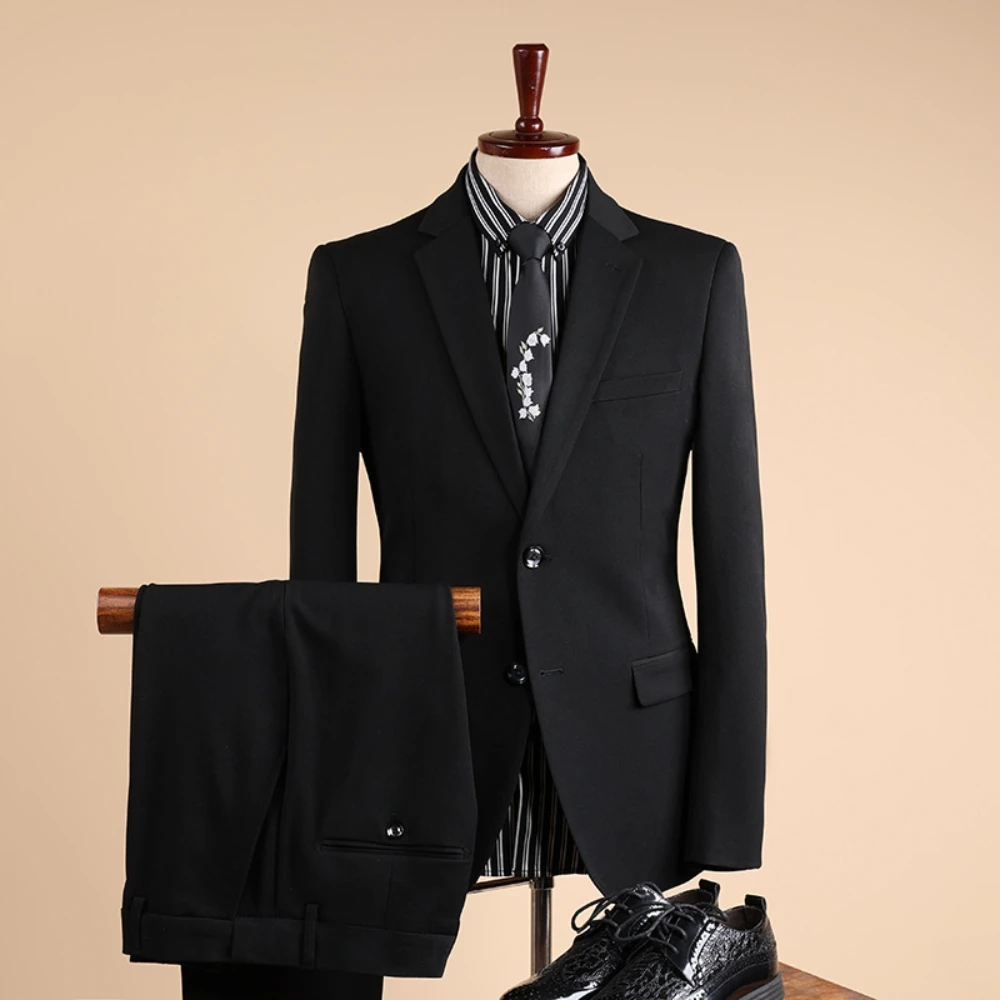 Handsome 2-pieces Double Buckle Men's Suit Luxurious Dancing Set In Stock Groom Wear Charming Vocation Plus Size Tuxedo