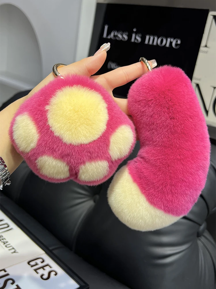 Llaveros de piel de conejo Rex Real para mujer, colgante de bolso de niña, chucherías de juguete de cola de pata de felpa, adornos de llavero de coche, regalos clásicos