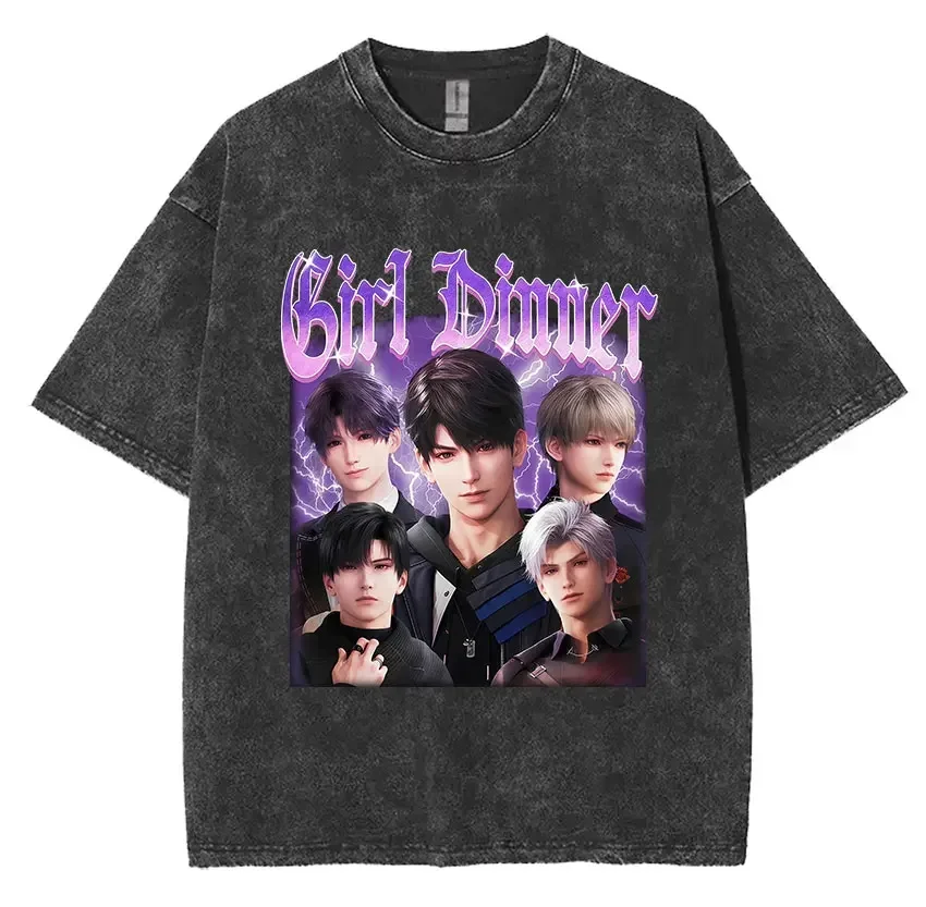 Funny Girl Dinner Caleb Graphic Tee Shirt Love and Deepspace Novelty Cotton T Shirts Fashion High Quality Vintage Washed T-Shirt