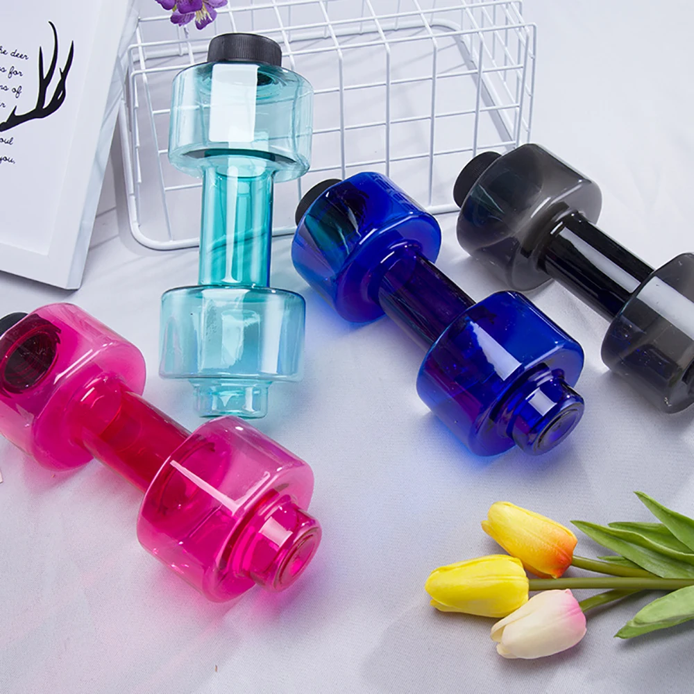 4 Colors Dumbbell Cup Sports Water Bottles 550ml Leakproof Portable Plastic Bottle Home Gym Fitness Dumbbell Unisex
