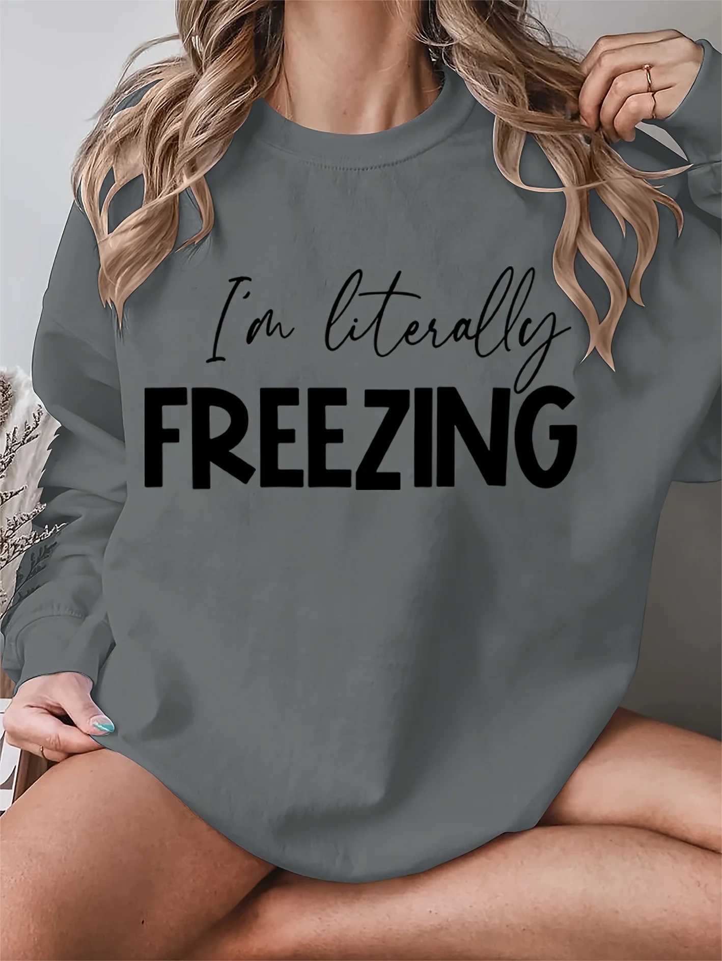 

Женский свитер с буквенным принтом, повседневный пуловер с круглым вырезом, полиэстер, трикотажная ткань, осенне-зимняя модная толстовка без шапки