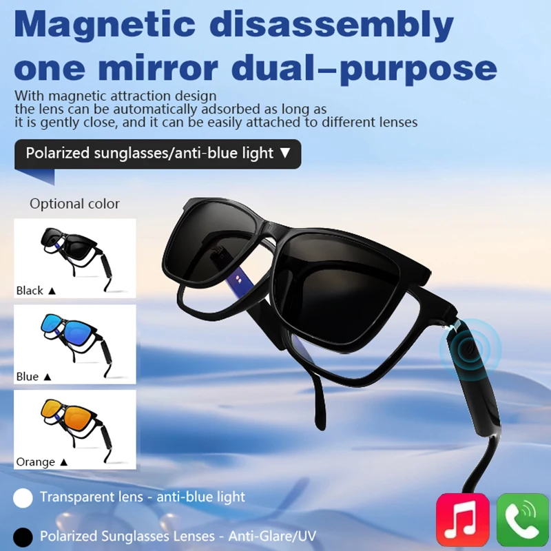 

LIGE New Bluetooth Smart Sunglasses Magnetic Frame 2 In 1 Music Play Anti-blue UV400 Polarized Lens Women Men Call Smart Glasses