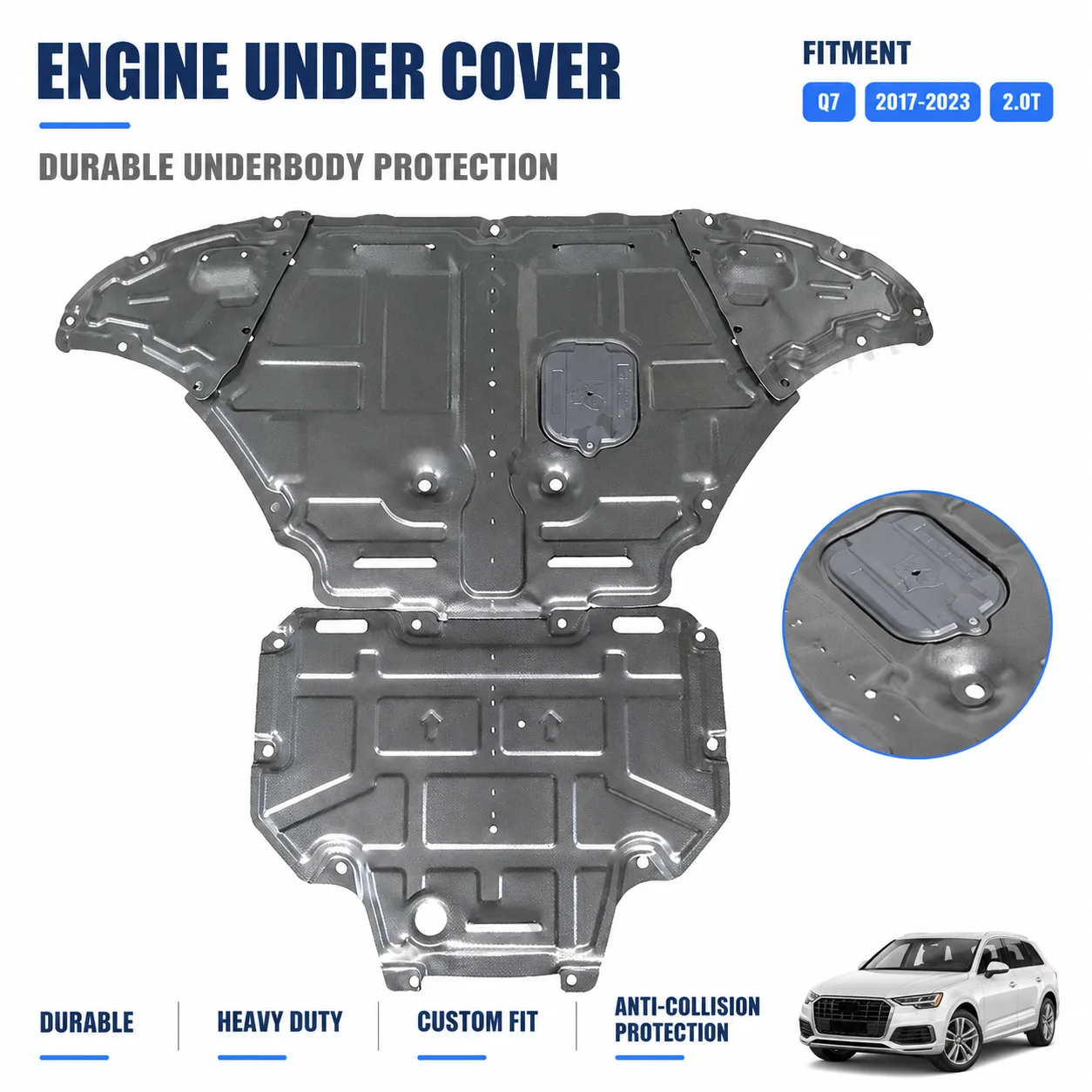 Custom Fit Skid Plate For Audi Q7 2017-2023 Heavy Duty Underbody Protection Anti Collision Design Road Debris Defense